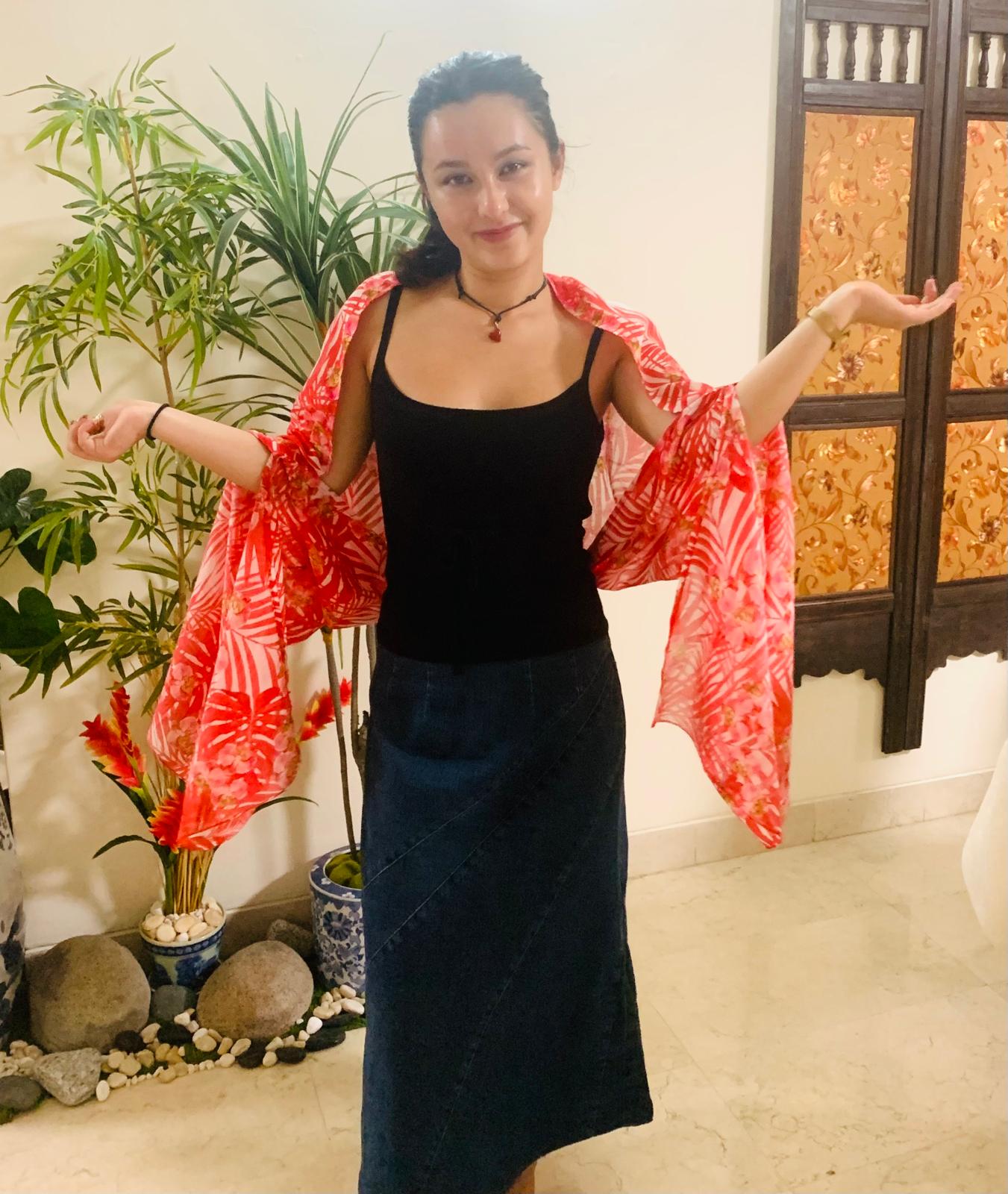 Phalaenopsis orchid sleeved shawl by The Singapore Shawl