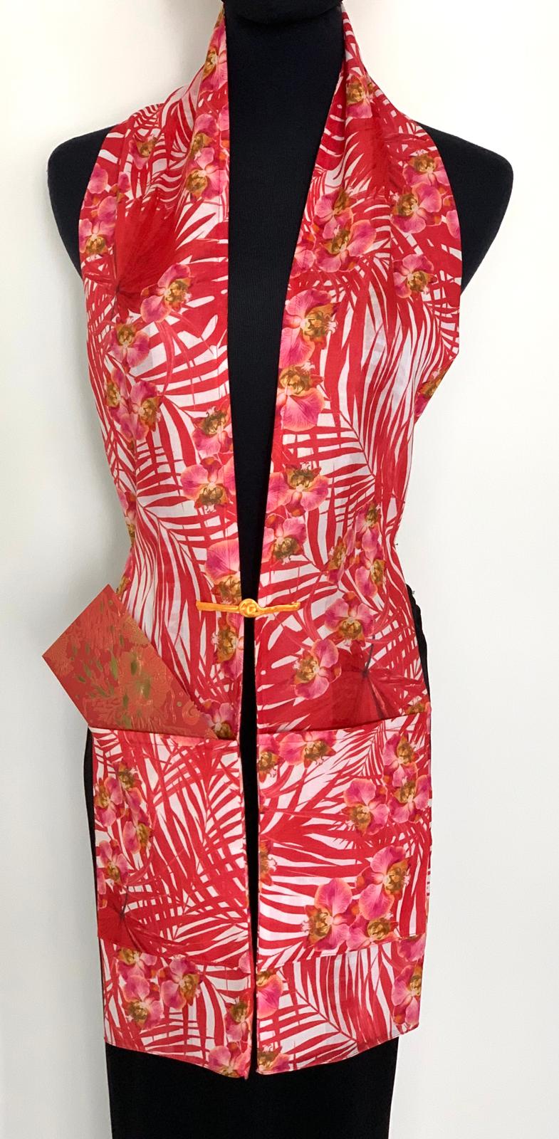 Phalaenopsis orchid pocket scarf folded by The Singapore Shawl