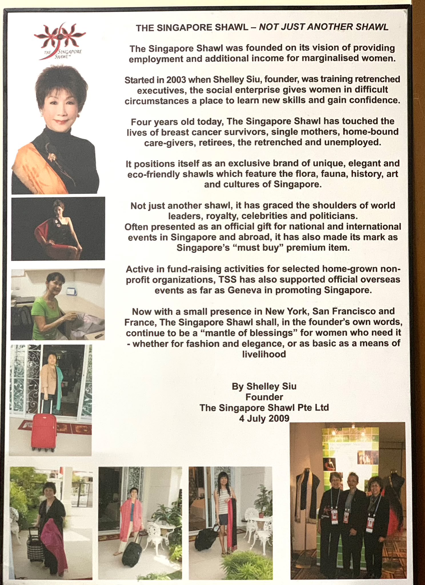 The Singapore Shawl Founder and Milestones
