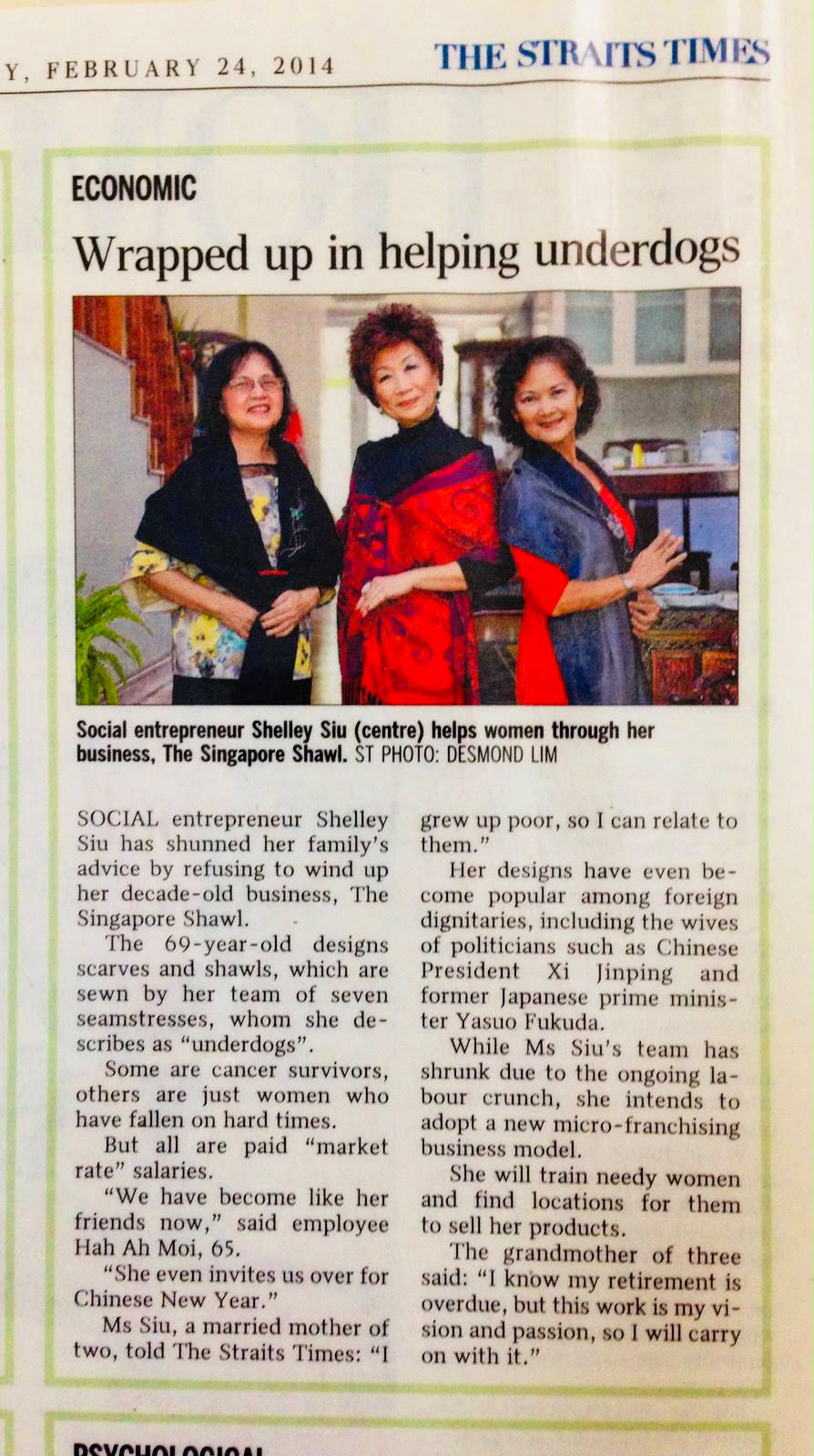 The Straits Times Feature - Wrapped up in helping underdogs